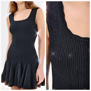 NEW LoveShackFancy Mini Dress Black Metallic Knit Maryanne Pleated size XXS